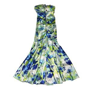 Y2K Jump Apparel Junior Womens Size 5/6 Green Blue Floral Mermaid Fit Dress